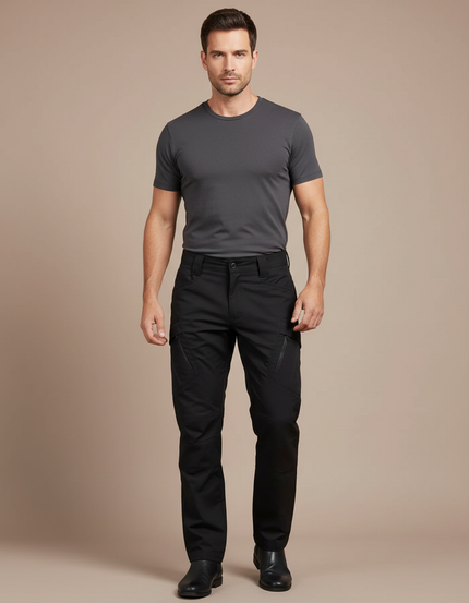 Pantalon Cargo Noir Tactique Multipoches Résistant Homme - Polyester