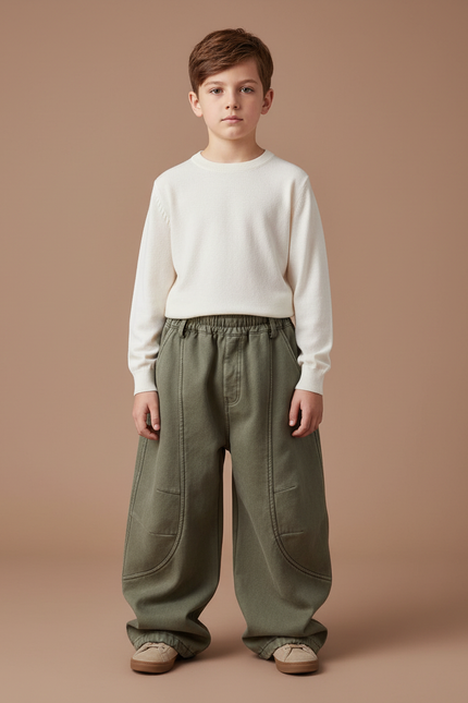 Pantalon Cargo Kaki Ample Décontracté Enfant Molletonné