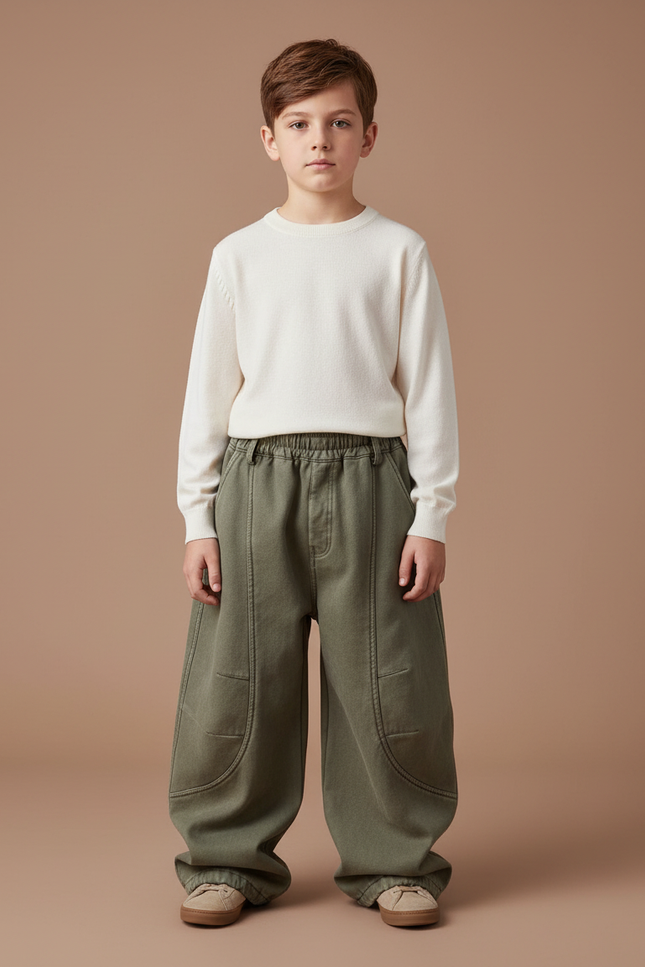 Pantalon Cargo Kaki Ample Décontracté Enfant Molletonné