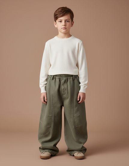 Pantalon Cargo Kaki Ample Décontracté Enfant Molletonné