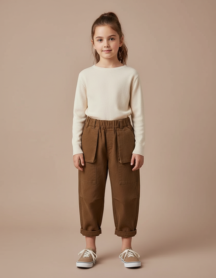 Pantalon Cargo Marron Ample Enfant Poches - Toile