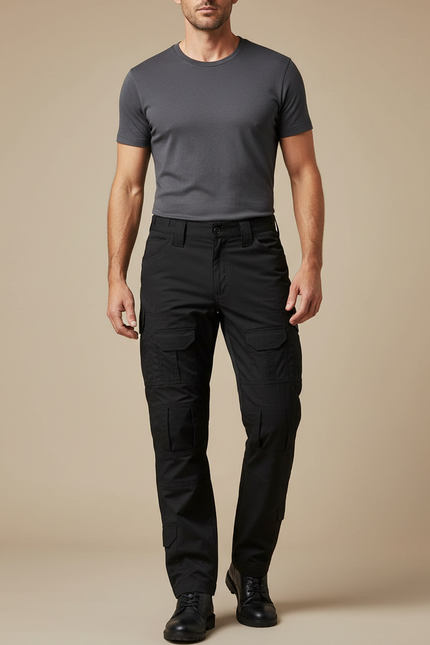 Pantalon Cargo Noir Homme Multipoches Résistant Urbain - Toile