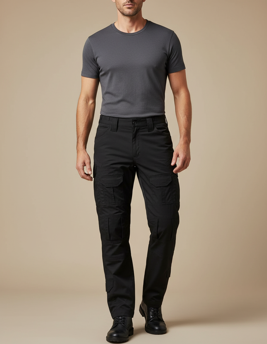 Pantalon Cargo Noir Homme Multipoches Résistant Urbain - Toile