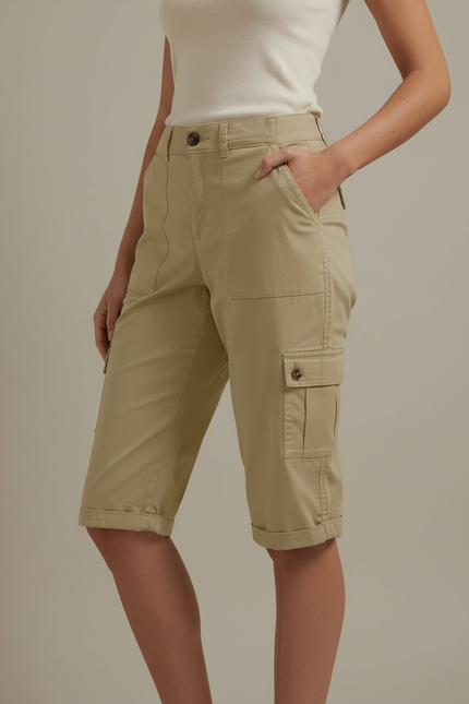 Pantalon Cargo Beige Coton Coupe Droite Femme