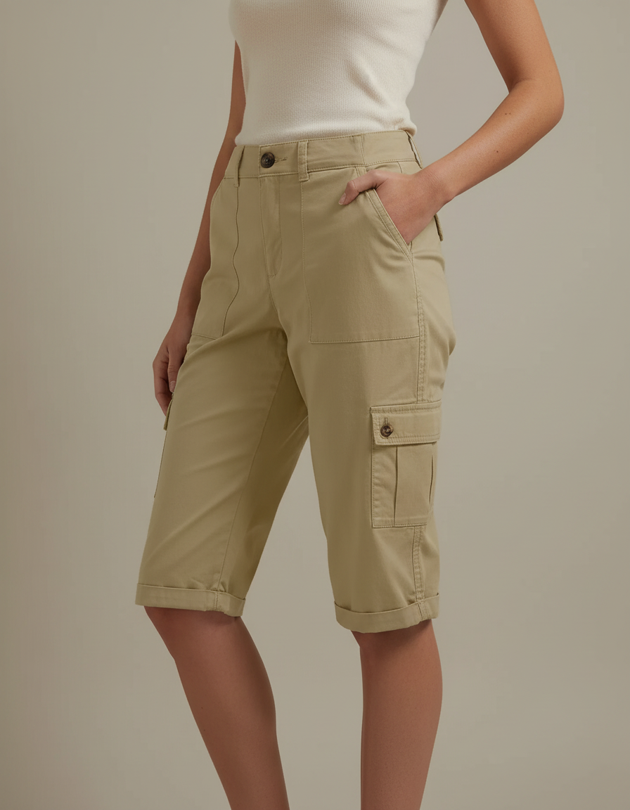 Pantalon Cargo Beige Coton Coupe Droite Femme