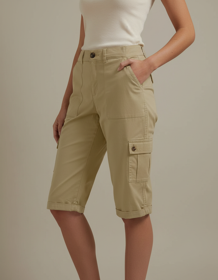 Pantalon Cargo Beige Coton Coupe Droite Femme