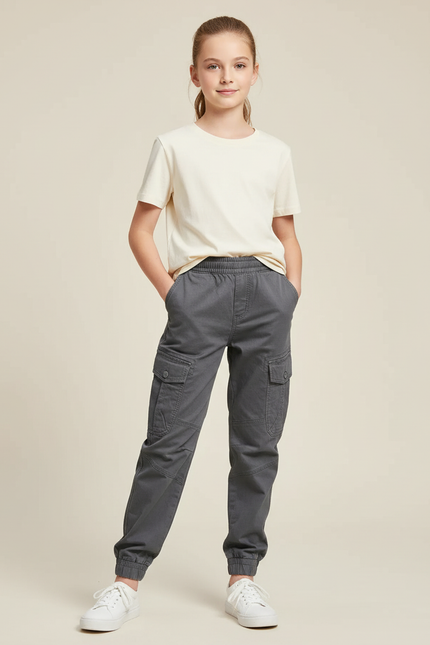 Pantalon Cargo Gris Multipoches Coton Décontracté Enfant