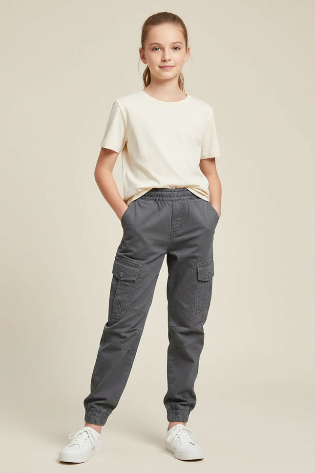Pantalon Cargo Gris Multipoches Coton Décontracté Enfant