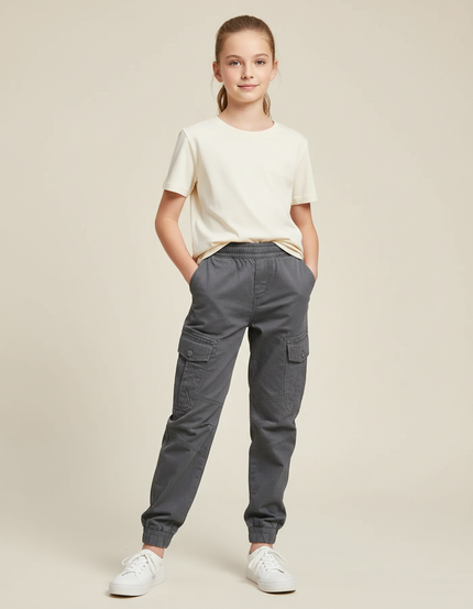 Pantalon Cargo Gris Multipoches Coton Décontracté Enfant
