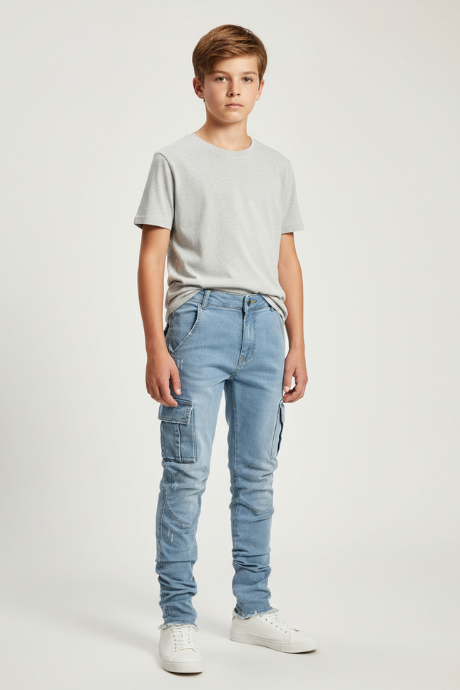 Pantalon Cargo Denim Bleu Slim Multipoches Enfant - Jean