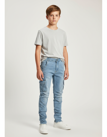 Pantalon Cargo Denim Bleu Slim Multipoches Enfant - Jean