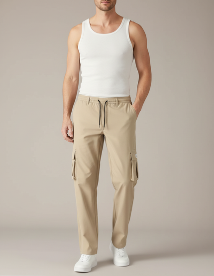 Pantalon Cargo Beige Ample Décontracté Multipoches Homme - Polyester