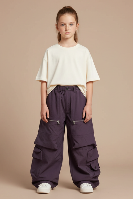 Pantalon Cargo Fermeture Eclair - Violet Polyester