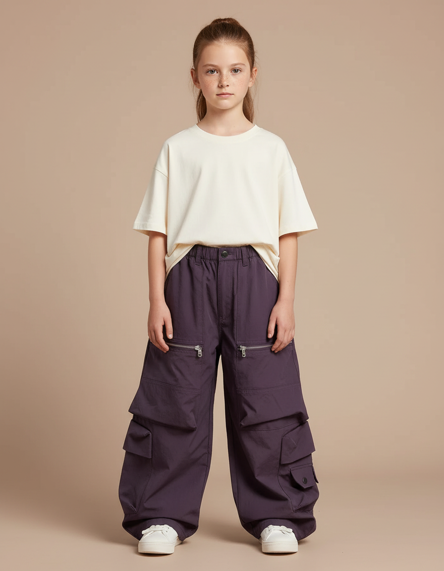 Pantalon Cargo Fermeture Eclair - Violet Polyester