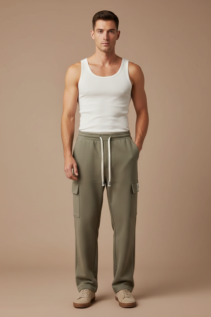 Pantalon Cargo Kaki Ample Molletonné Homme Décontracté