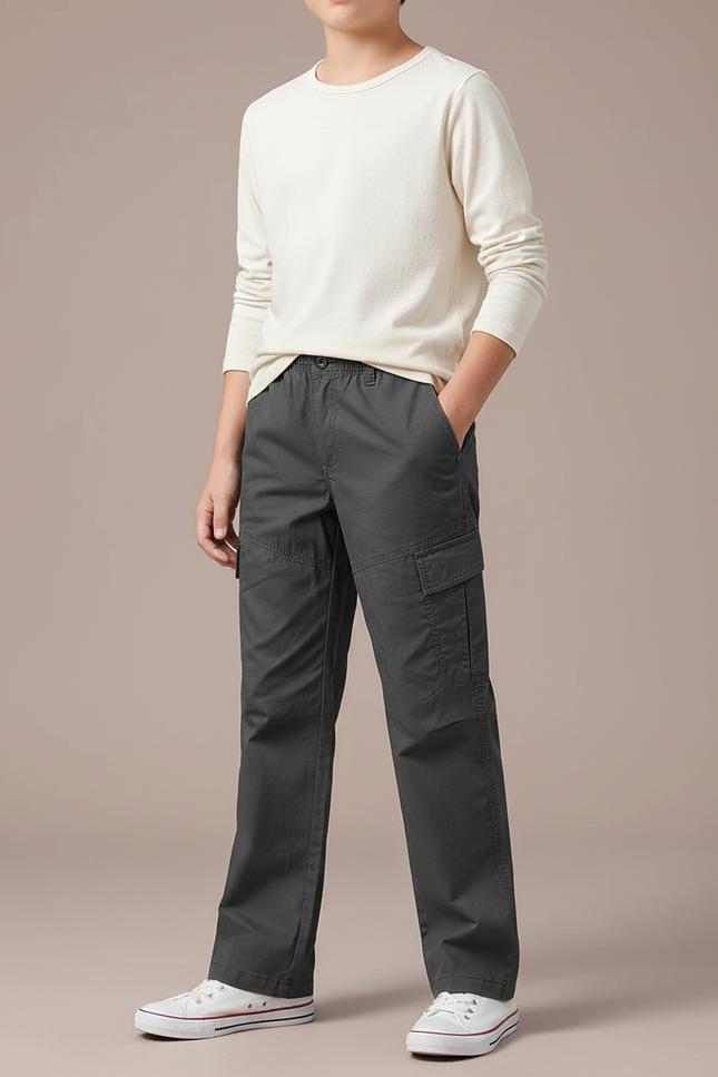 Pantalon Cargo Gris Coton Ample Décontracté Enfant