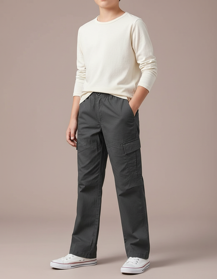 Pantalon Cargo Gris Coton Ample Décontracté Enfant