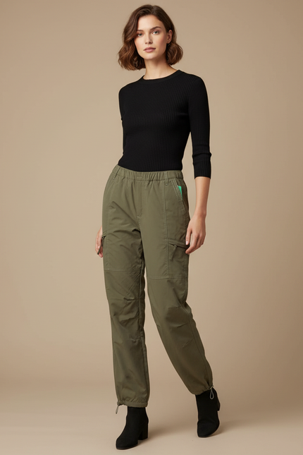 Pantalon Cargo Kaki Ample Multipoches Femme - Polyester