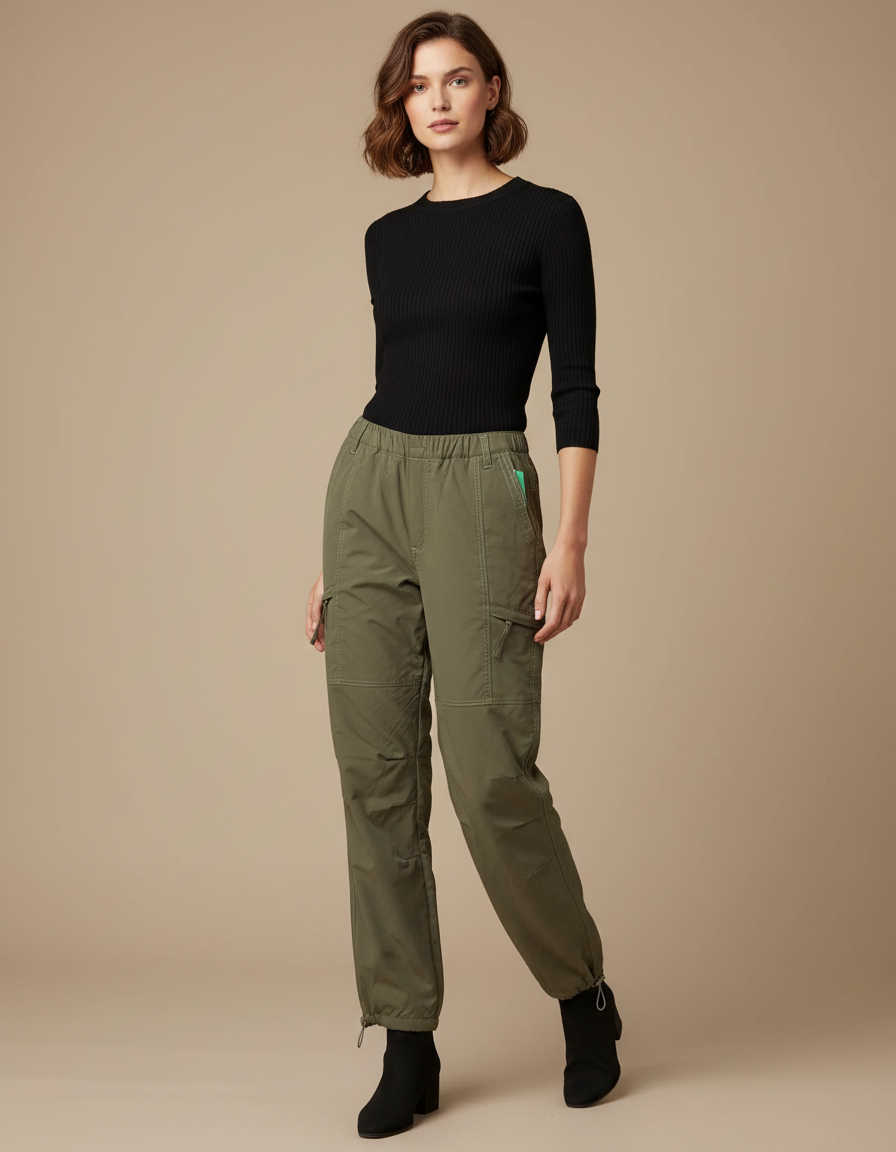 Pantalon Cargo Kaki Ample Multipoches Femme - Polyester