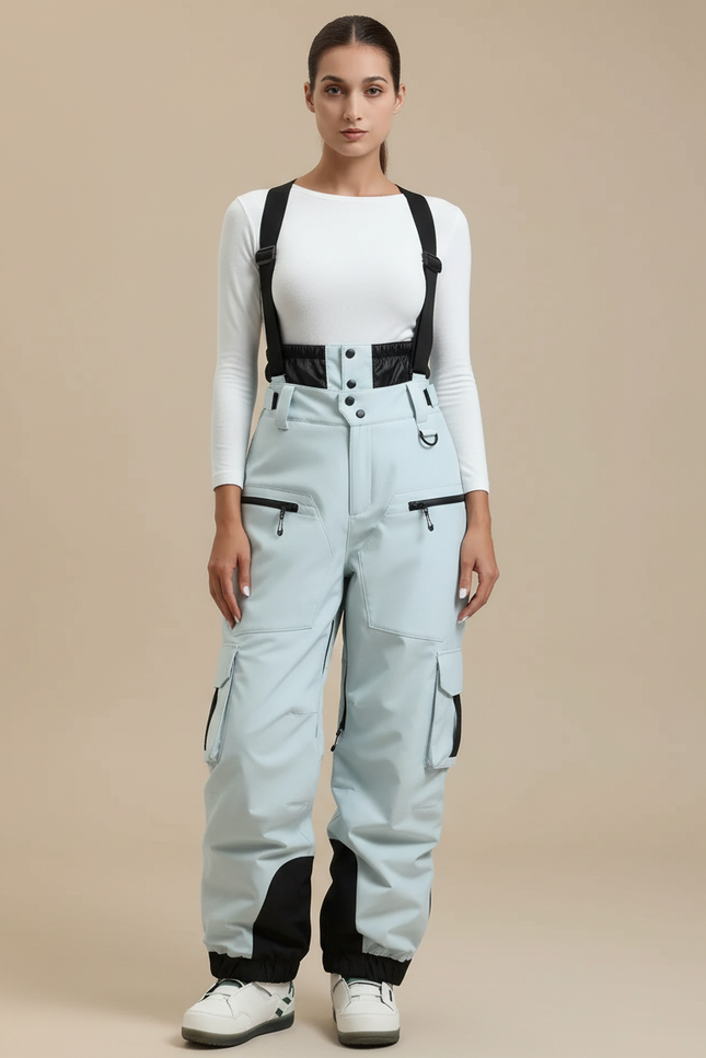 Pantalon Cargo Bleu Bretelles Imperméable Hiver Sport - Polyester