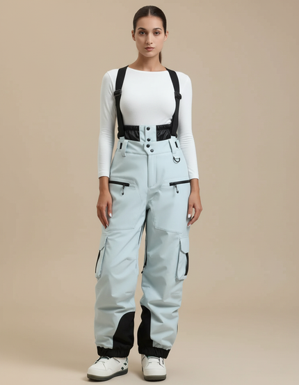 Pantalon Cargo Bleu Bretelles Imperméable Hiver Sport - Polyester