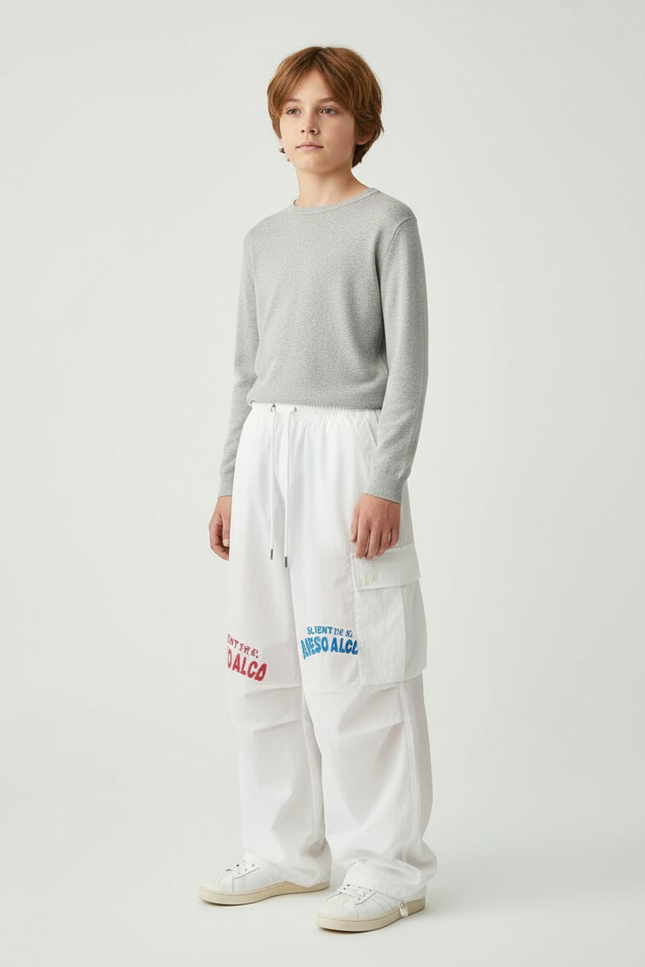 Pantalon Cargo Blanc Ample Imprimé Lettres Décontracté - Toile