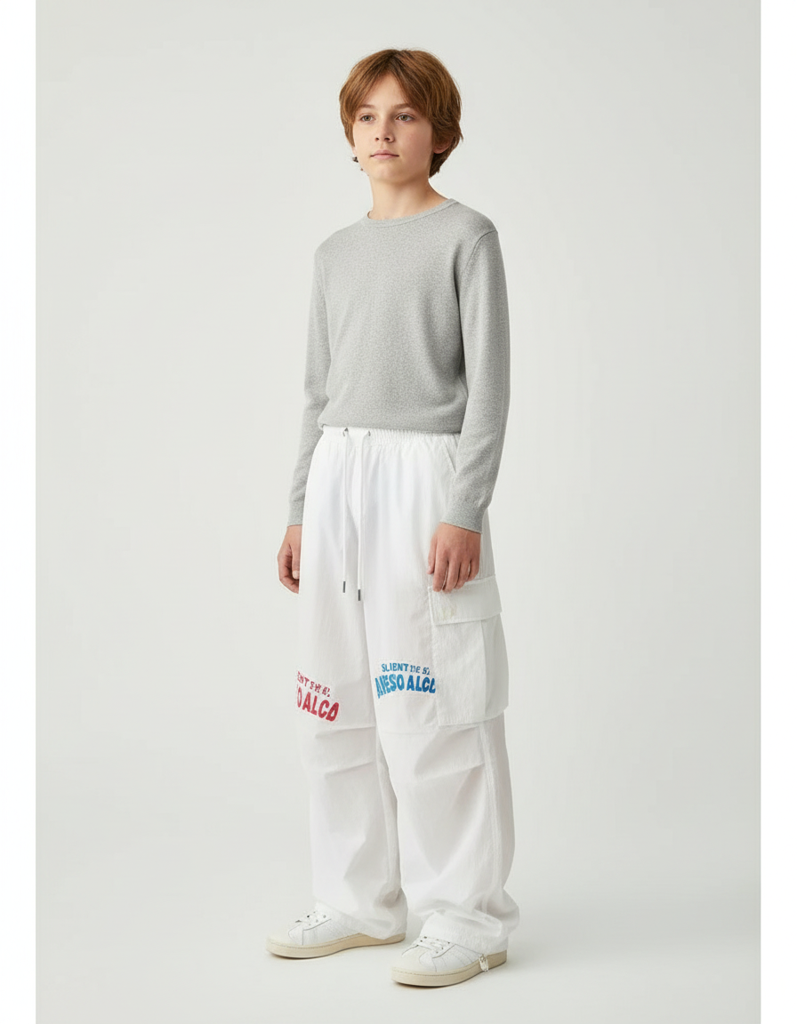 Pantalon Cargo Blanc Ample Imprimé Lettres Décontracté - Toile