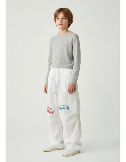 Pantalon Cargo Blanc Ample Imprimé Lettres Décontracté - Toile