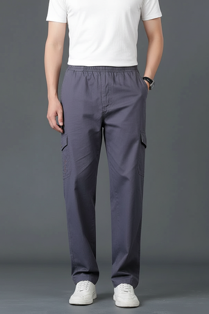 Pantalon Cargo Gris Droit Homme Coton Élastique