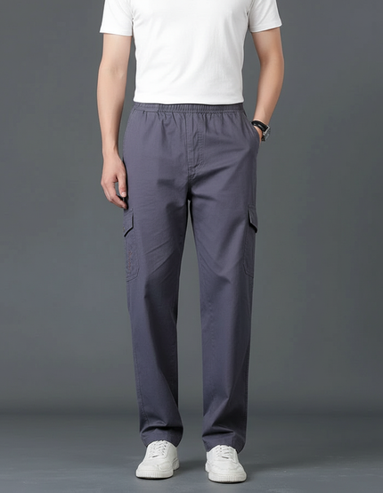 Pantalon Cargo Gris Droit Homme Coton Élastique