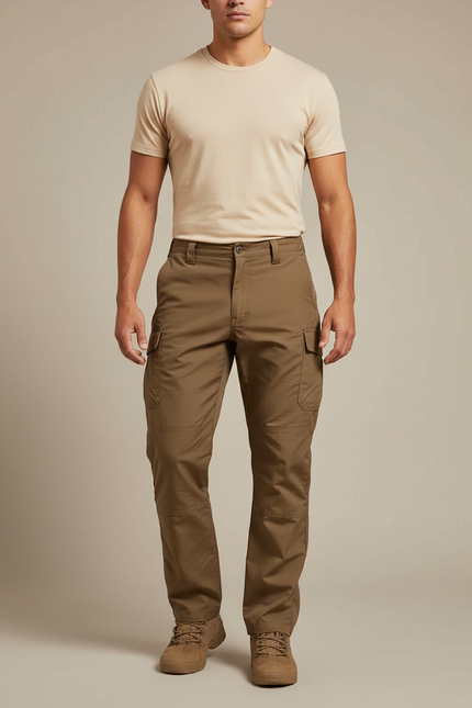 Pantalon Cargo Homme Marron Tactique Multi-Poches Léger - Gabardine