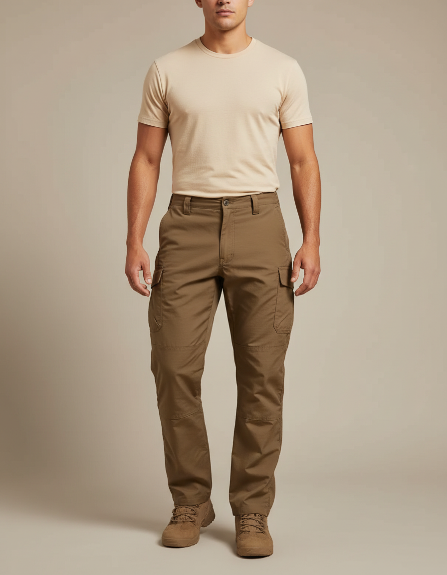 Pantalon Cargo Homme Marron Tactique Multi-Poches Léger - Gabardine