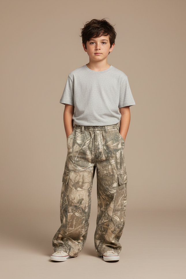 Pantalon Cargo Camouflage Ample Enfant Décontracté Multipoches - Multicolore Toile