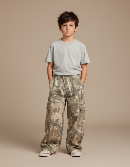 Pantalon Cargo Camouflage Ample Enfant Décontracté Multipoches - Multicolore Toile