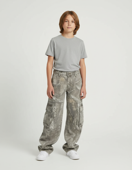 Pantalon Cargo Camouflage Ample Délavé Enfant - Gris Jean