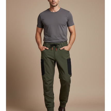 Pantalon Cargo Homme Vert Militaire Jogger Multipoches - Kaki Gabardine