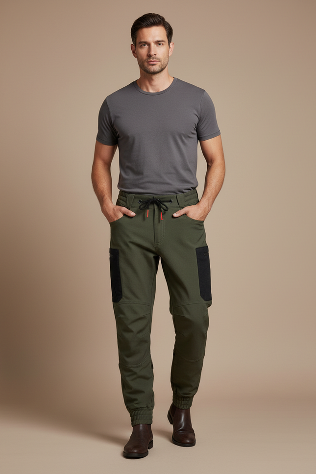Pantalon Cargo Homme Vert Militaire Jogger Multipoches - Kaki Gabardine