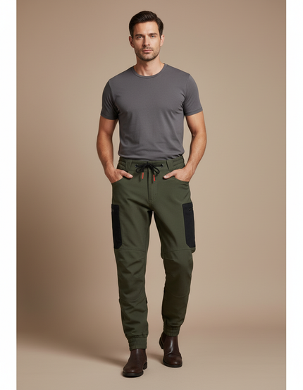 Pantalon Cargo Homme Vert Militaire Jogger Multipoches - Kaki Gabardine