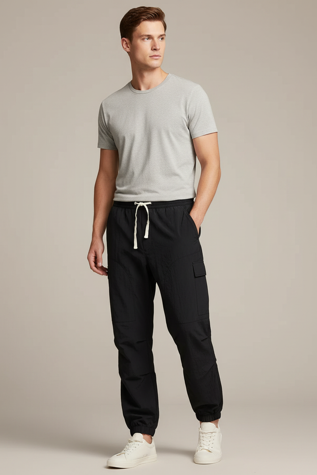 Pantalon Cargo Noir Homme Sport Décontracté Fluide - Polyester