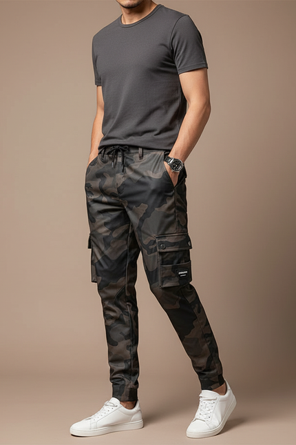 Pantalon Cargo Camouflage Homme Slim Militaire Jogger - Multicolore Polyester