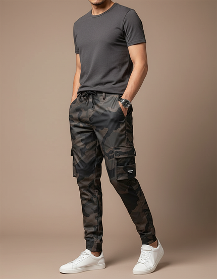 Pantalon Cargo Camouflage Homme Slim Militaire Jogger - Multicolore Polyester