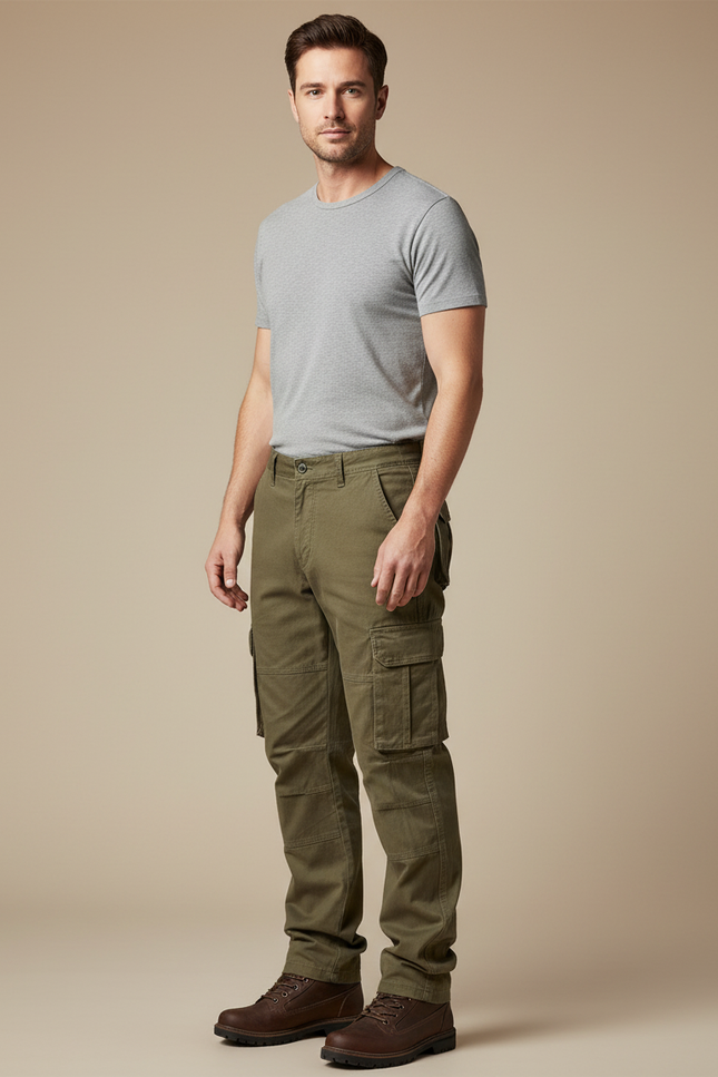 Pantalon Cargo Kaki Ample Coton Homme Travail - Toile