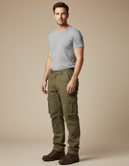 Pantalon Cargo Kaki Ample Coton Homme Travail - Toile