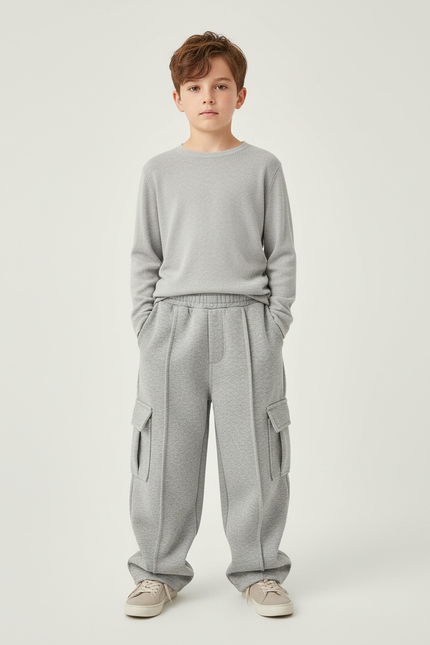 Pantalon Cargo Gris Ample Molletonné Enfant