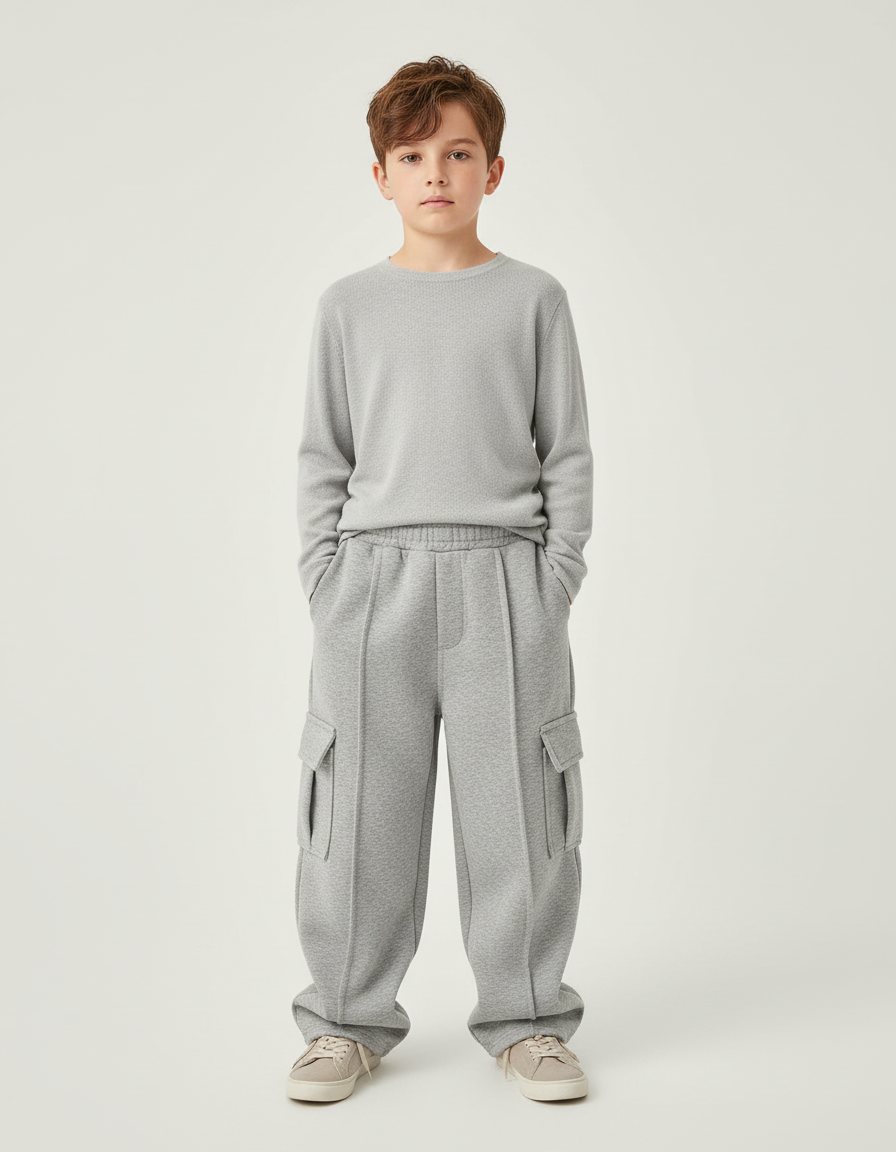 Pantalon Cargo Gris Ample Molletonné Enfant