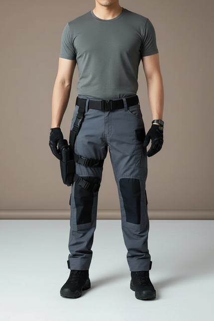 Pantalon Cargo Gris Tactique Multi-Poches Renforcé - Polyester