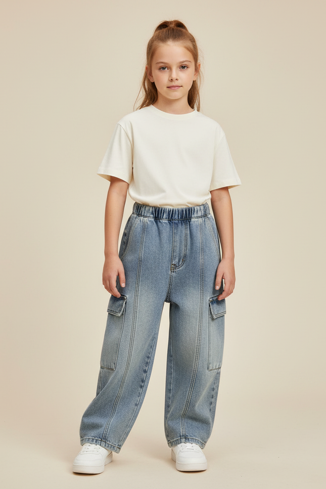 Pantalon Cargo Denim Ample Bleu Clair Enfant - Jean