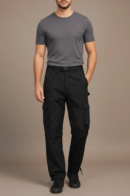 Pantalon Cargo Homme Léger Convertible Randonnée Noir - Polyester