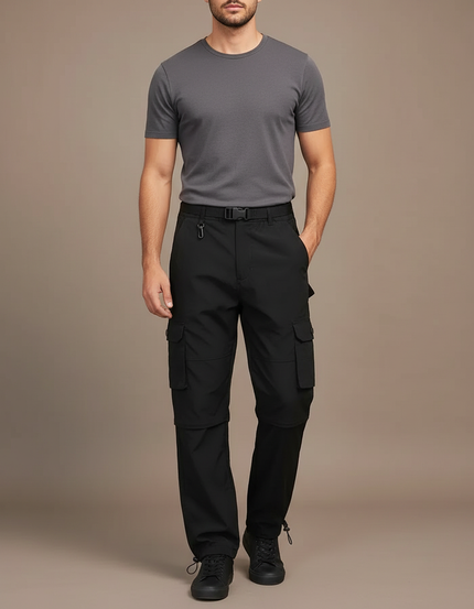 Pantalon Cargo Homme Léger Convertible Randonnée Noir - Polyester