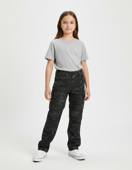 Pantalon Cargo Camouflage Militaire Noir Enfant Multi-Poches - Coton